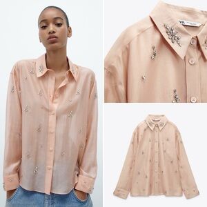 ZARA Rhinestone Appliqué Gem Shirt